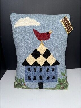 Peking Handicraft Artist Karen Cruden Hook Pillow Insert 15”x11” Red Bird House